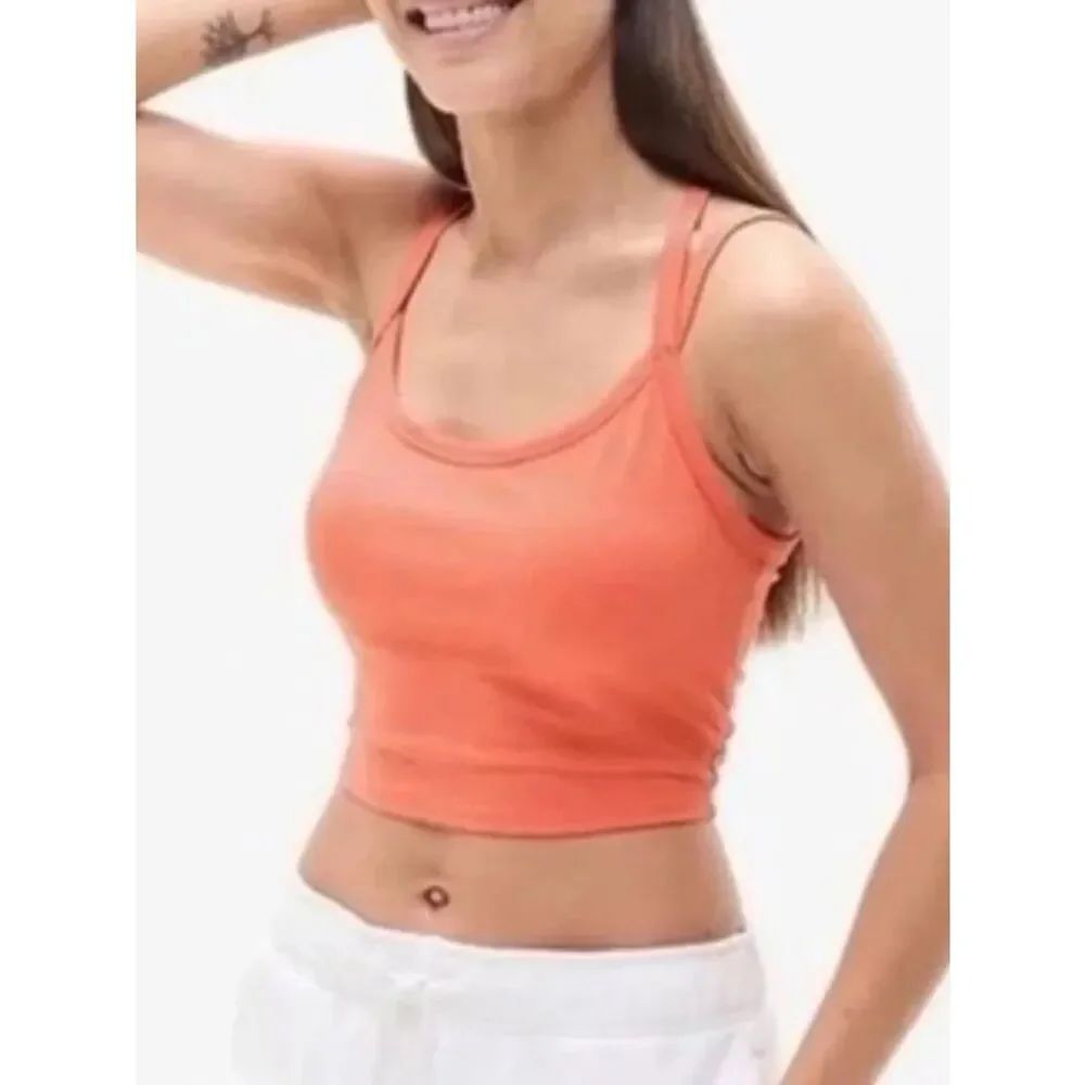 Athleta XS tank top crop coral orange ribbed